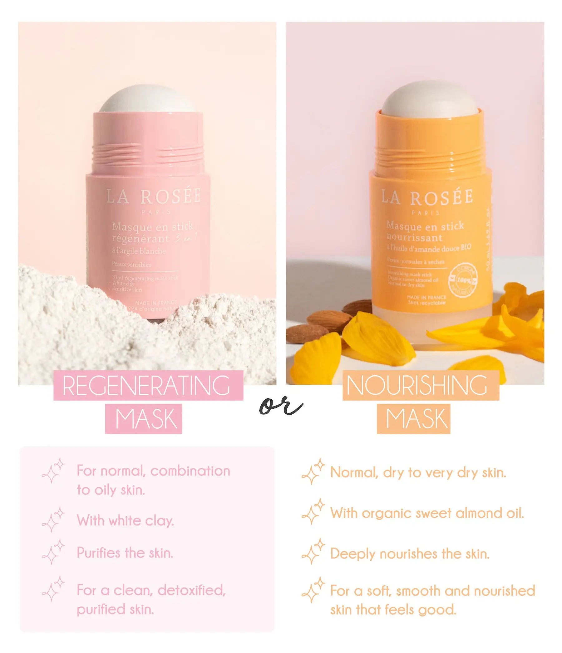 La Rosée 3 in 1 Regenerating Mask Stick white clay detox face mask stick, packaging detail