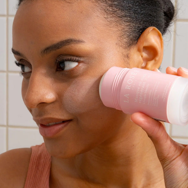 La Rosée Regenerating Mask Stick, applied to the face