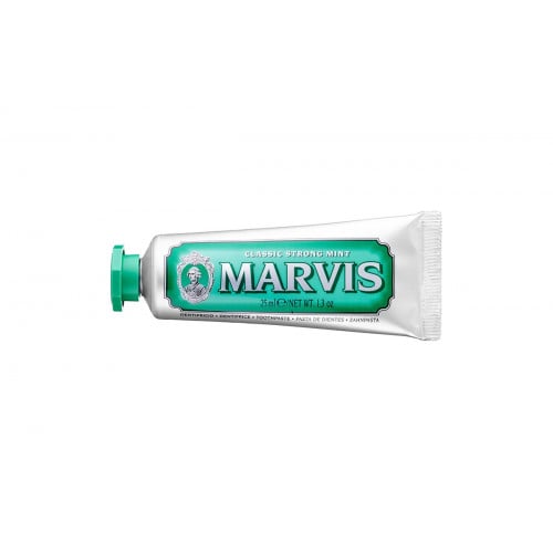 Marvis Classic Strong Mint Toothpaste 25ml, front of the tube
