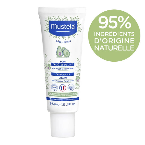 Mustela Cradle Cap Cream for Babies, tube with a natural origin badge in French