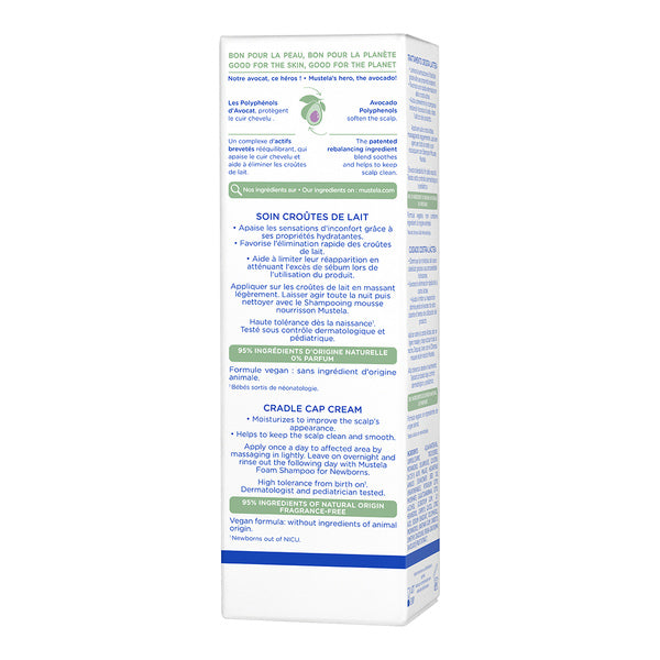 Mustela Cradle Cap Cream for Babies, back of the box