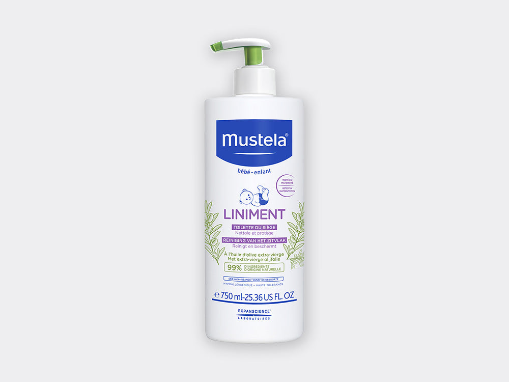 Mustela Liniment Baby Diaper Cleanser 750ml, front of the pump bottle
