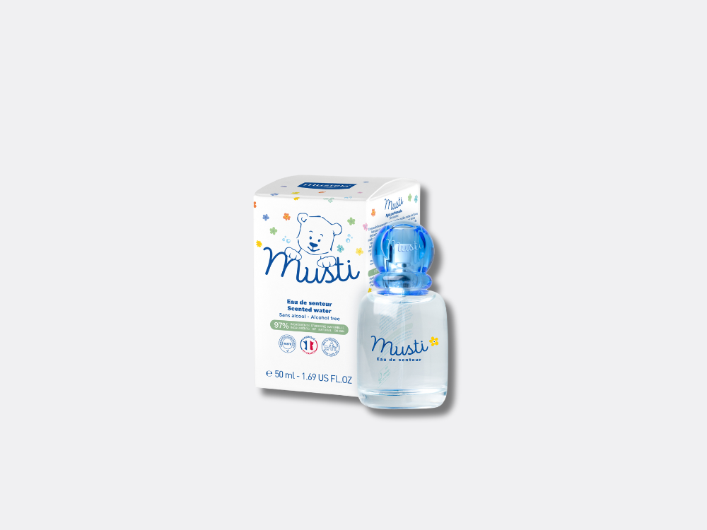 Mustela Musti 50ml, box and glass bottle
