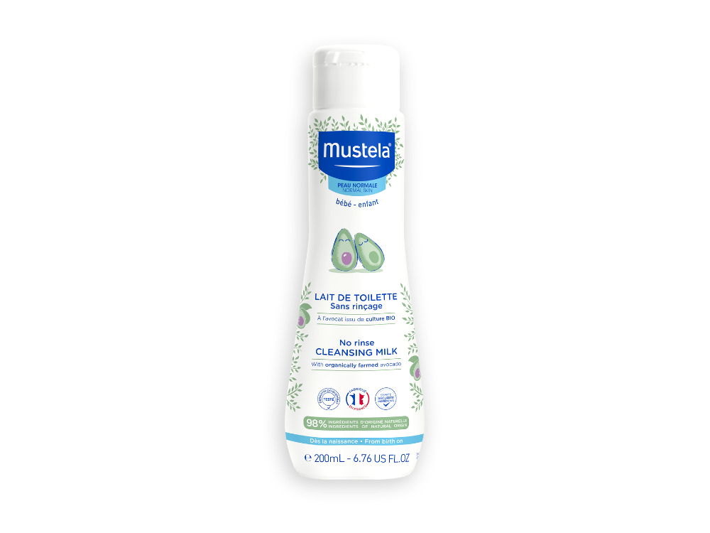 Mustela Organic Avocado No-Rinse Cleansing Milk 200ml, front of the bottle