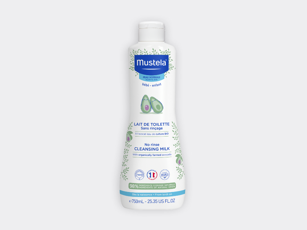 Mustela Organic Avocado No-Rinse Cleansing Milk 750ml, front of the bottle