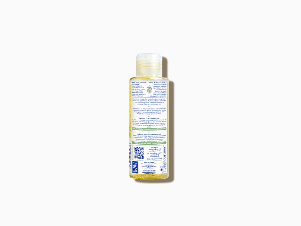 Mustela Massage Oil, back of the bottle