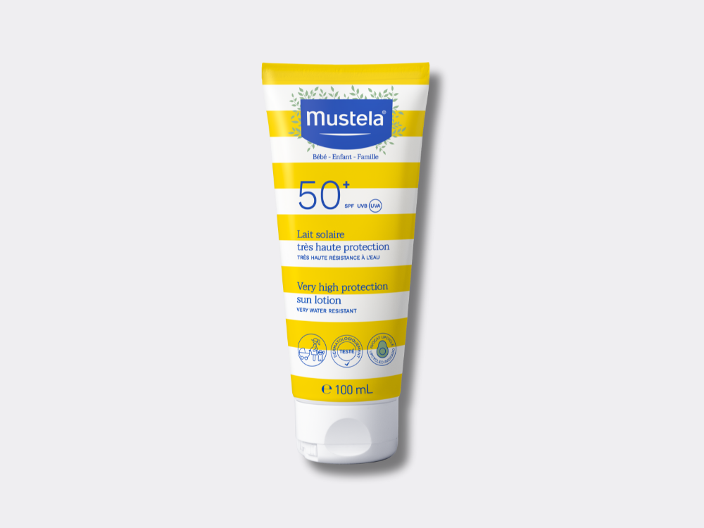 Mustela Lait Solaire Très Haute Protection SPF 50+ 100ml, front of the tube