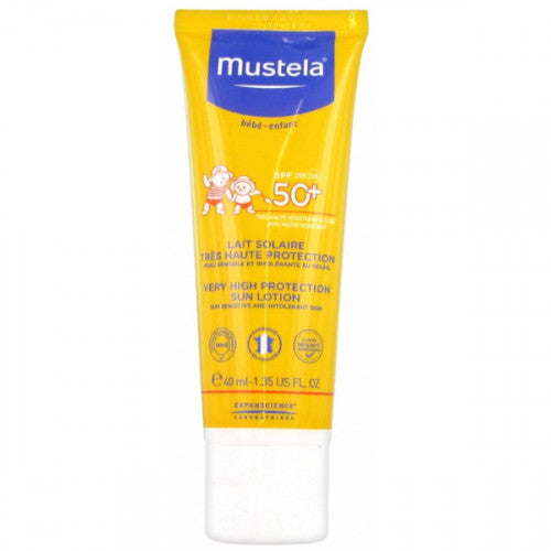 Mustela Lait Solaire Très Haute Protection SPF 50+ sunscreen milk 40ml for babies and sensitive skin, view 1