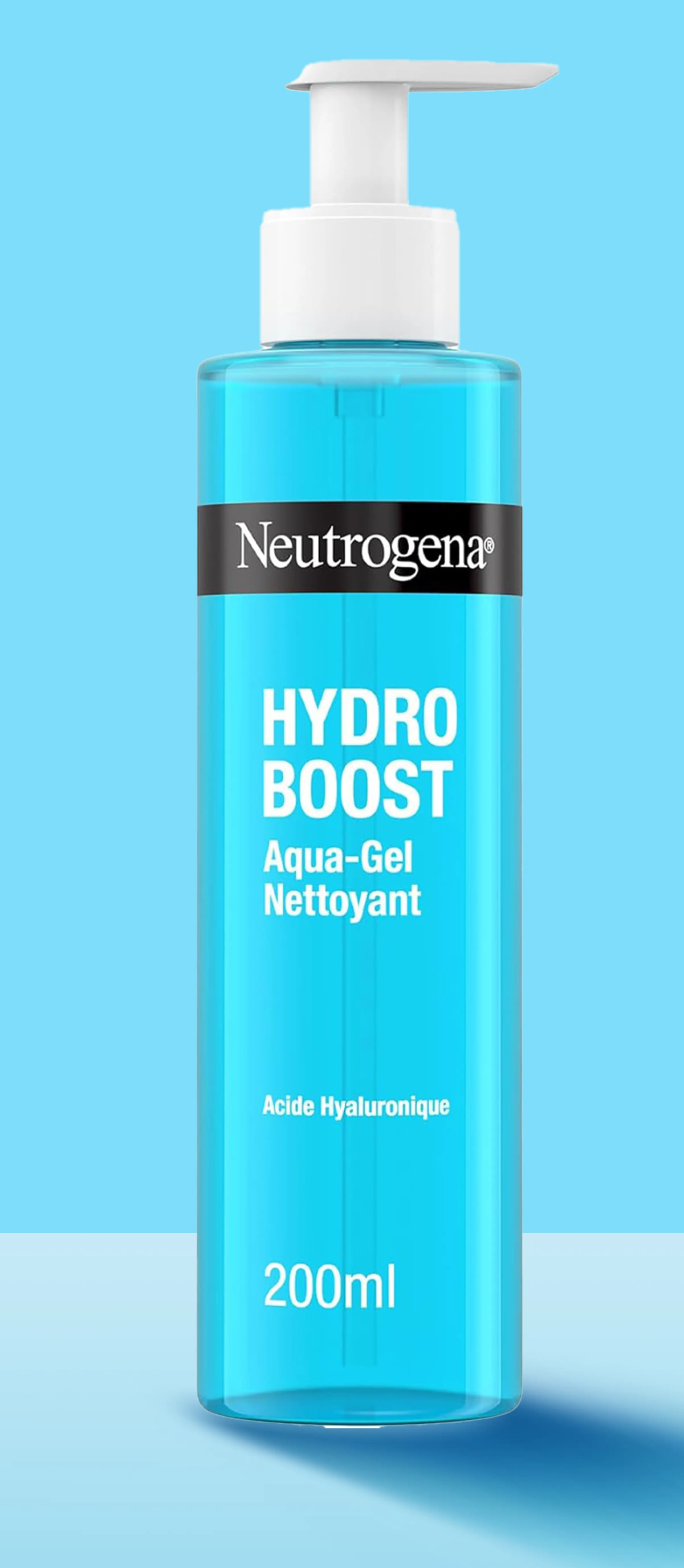 Neutrogena Hydro Boost Hydrating Aqua Gel Cleanser 200ml, front of the pump bottle