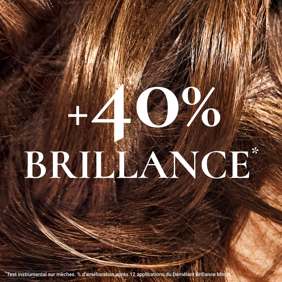 NUXE Hair Prodigieux, study result in French over glossy brown hair