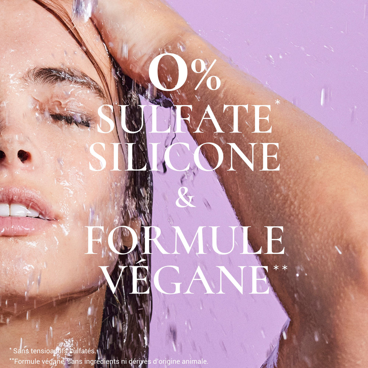 NUXE Hair Prodigieux, woman rinsing her hair under running water, text in French