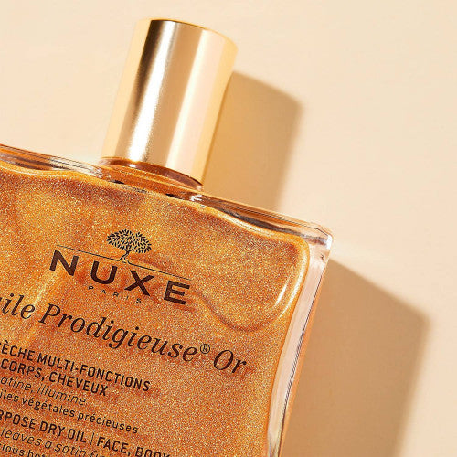 NUXE Huile Prodigieuse Gold Illuminating Dry Oil for Face Body and Hair, product close-up