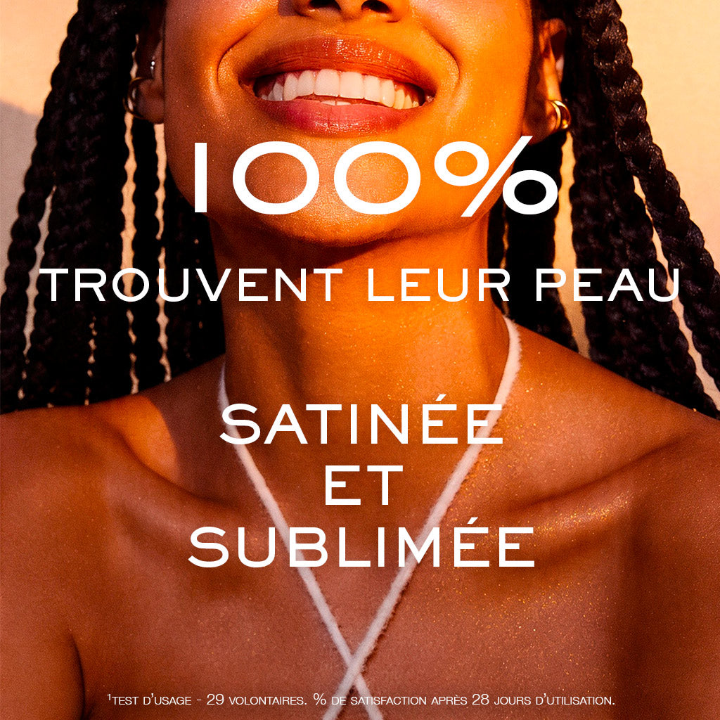 NUXE Huile Prodigieuse Gold, smiling woman with braids, study results in French