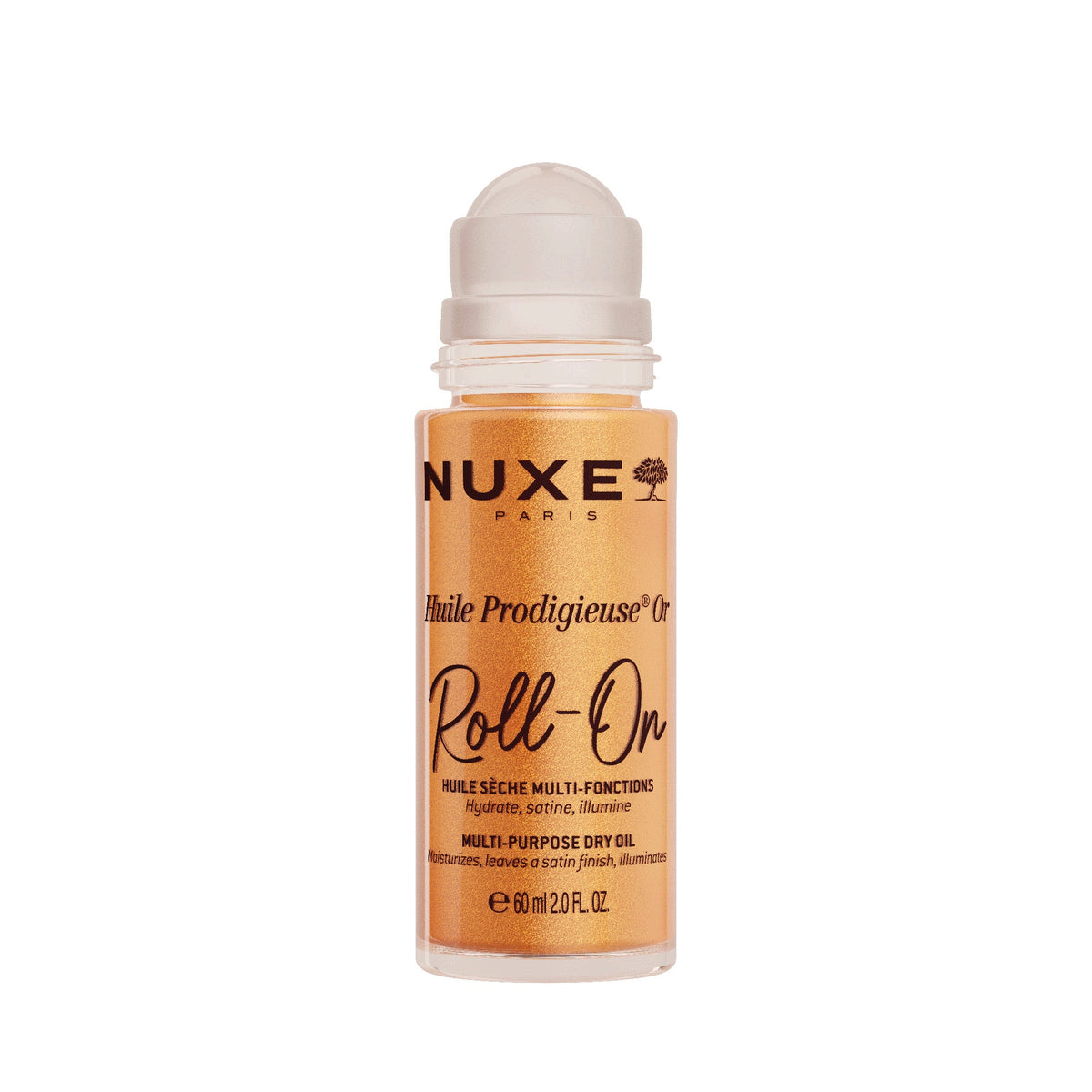 NUXE Huile Prodigieuse Gold Roll-On 60ml, front of the roll-on with the cap off