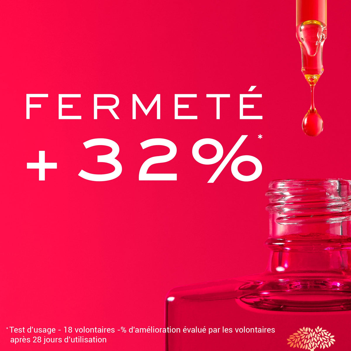 NUXE Merveillance Lift, dropper above the open bottle with study results in French