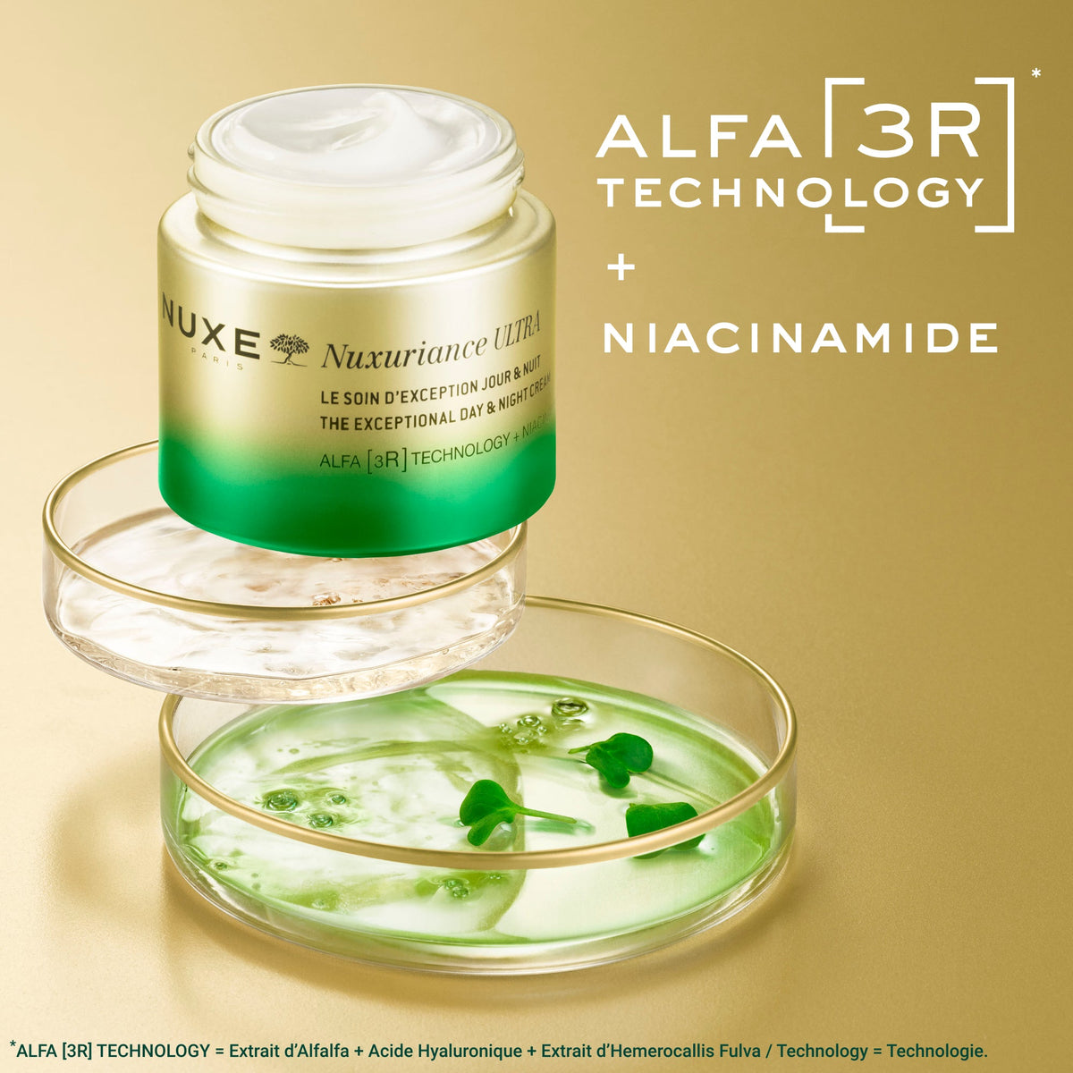 NUXE Nuxuriance Ultra, key ingredients: ALFA 3R technology and niacinamide