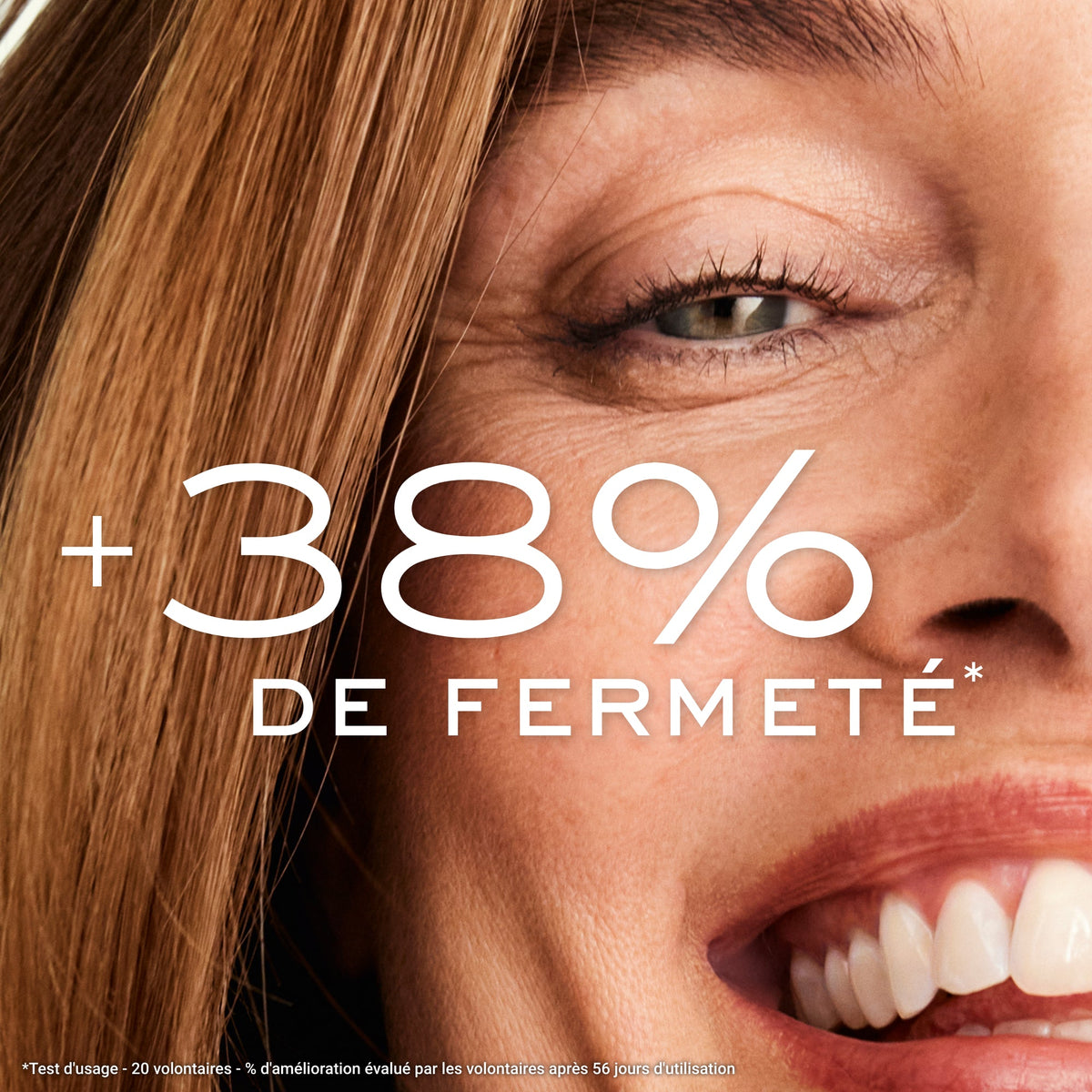 NUXE NUXURIANCE ULTRA, close-up of a smiling woman's face, study results in French
