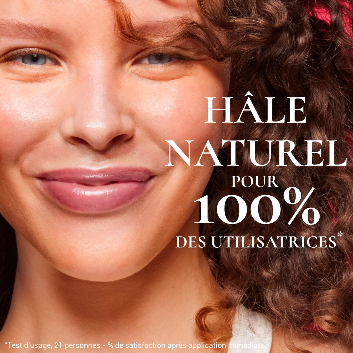 NUXE Prodigieuse Boost, close-up of a smiling woman, study results in French