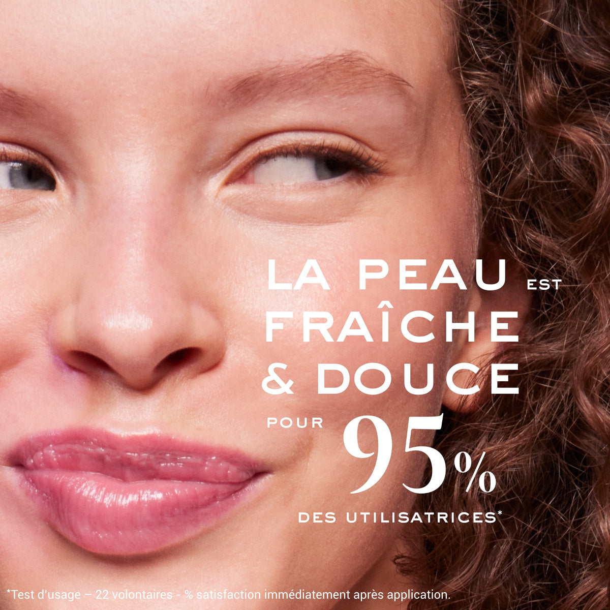 NUXE Very Rose, close-up of a woman's face with study results in French
