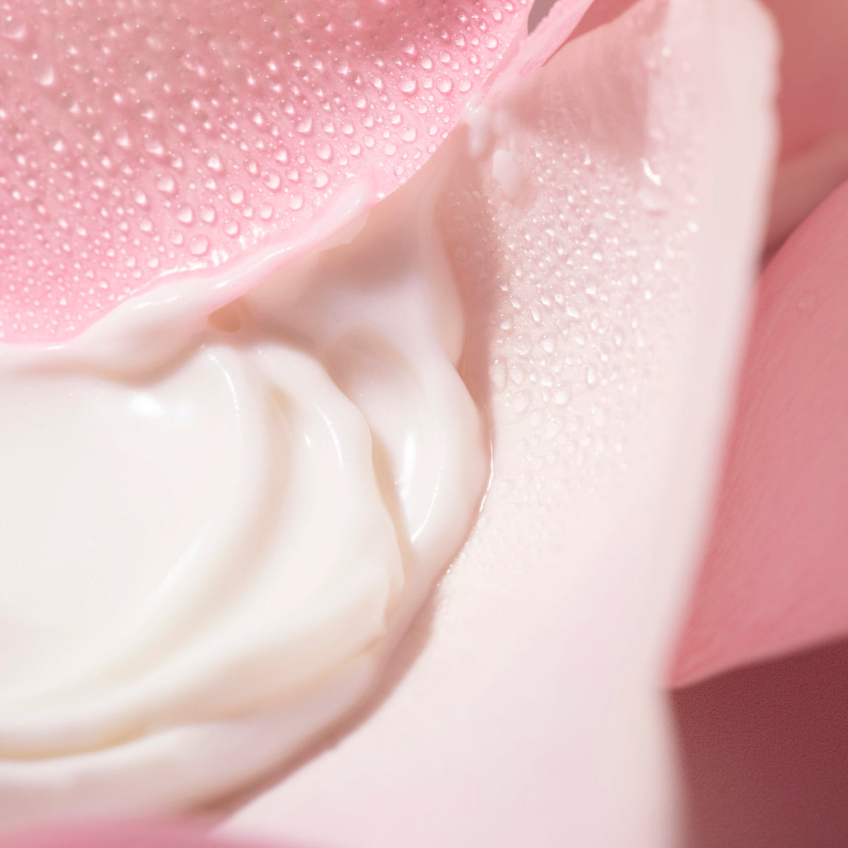 NUXE Very Rose, milk texture swatch on dewy rose petals