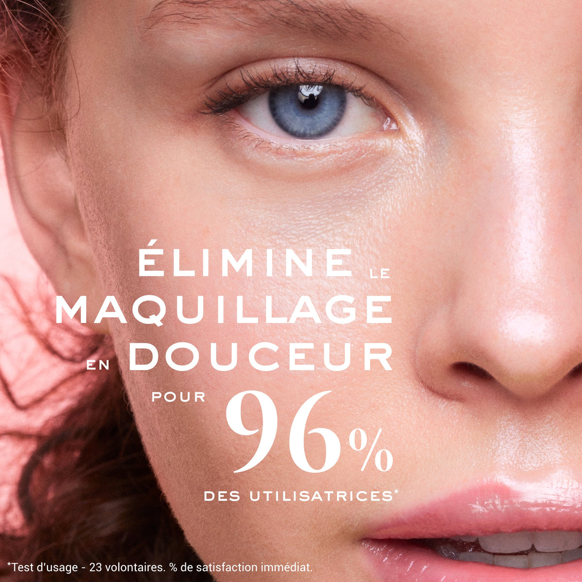 NUXE Very Rose, close-up of a woman's face with study results in French