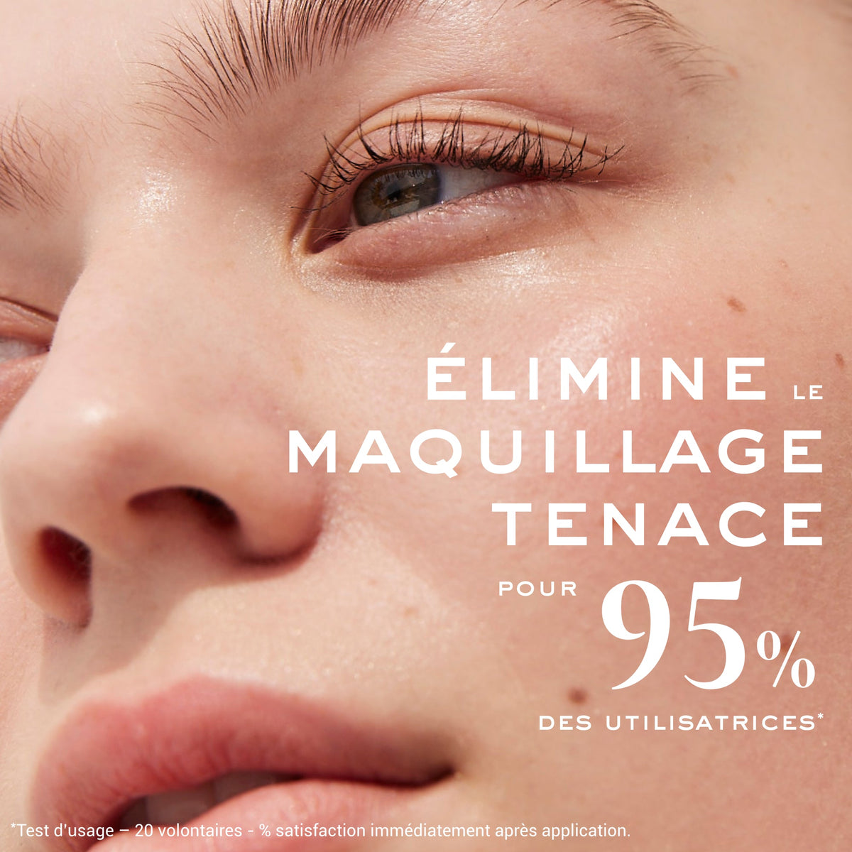 NUXE Very Rose, close-up of a woman's face with study results in French