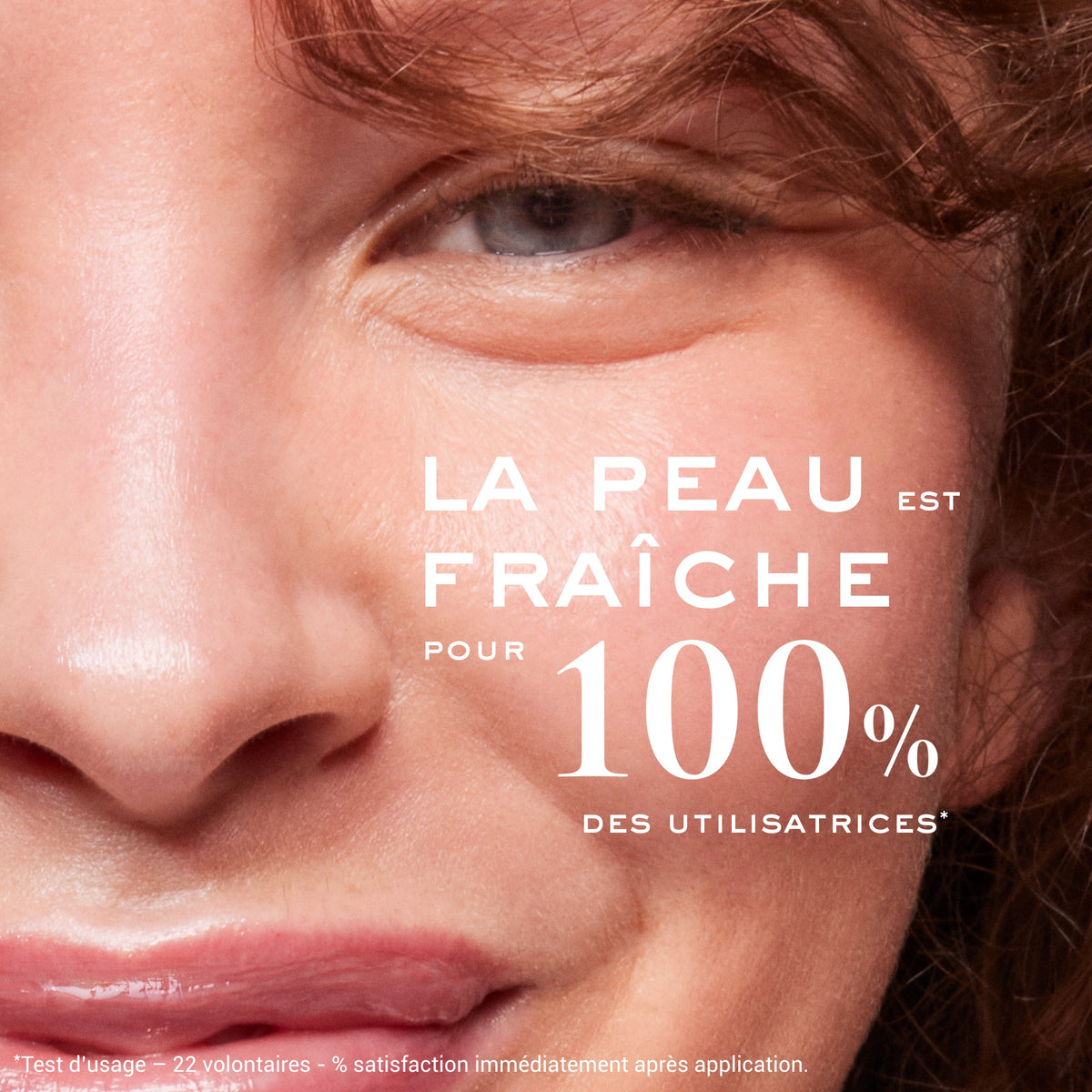 NUXE Very Rose, close-up of a woman's face with study results in French