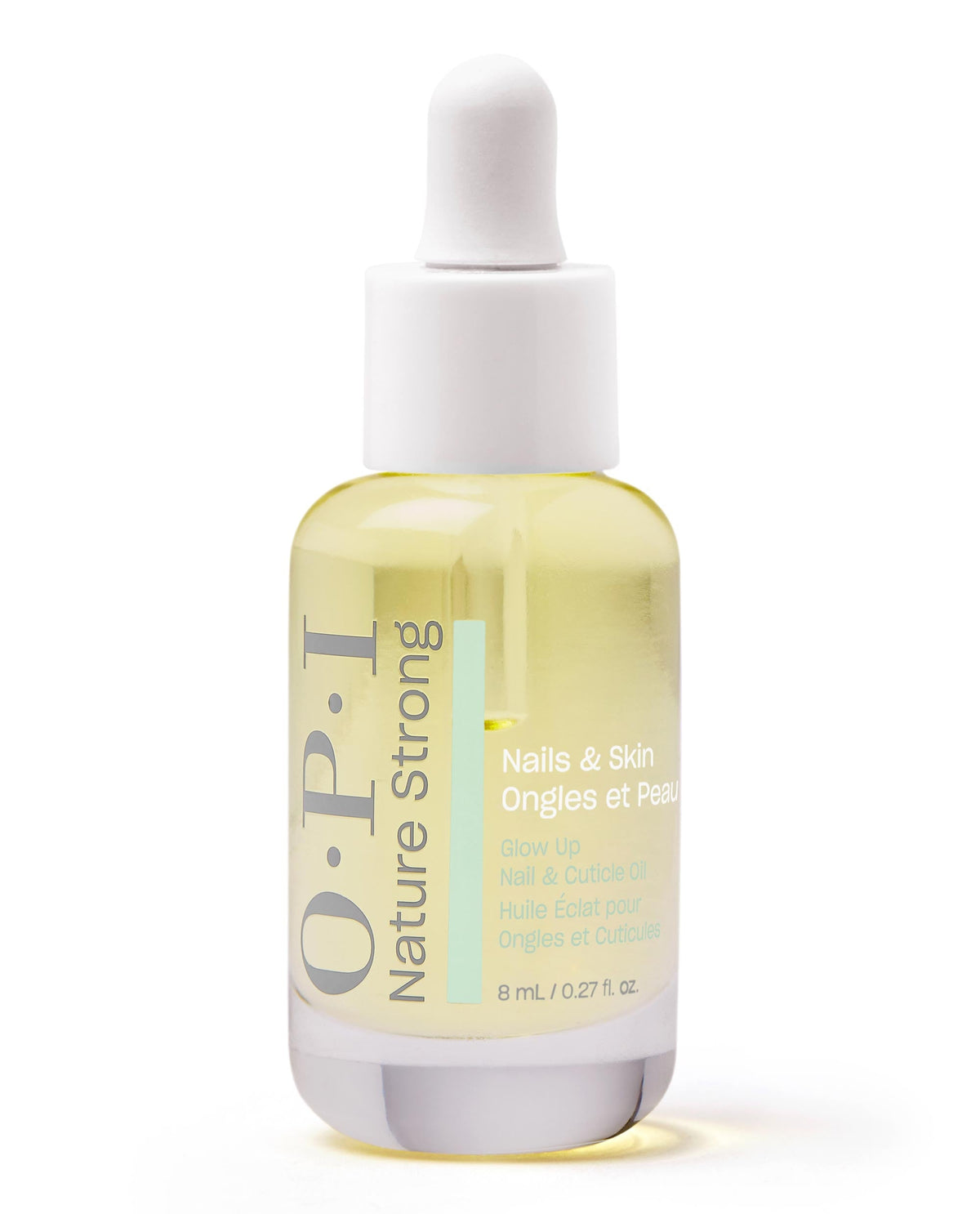OPI Nature Strong Glow Up Nail & Cuticle Oil 8ml, front of the glass bottle