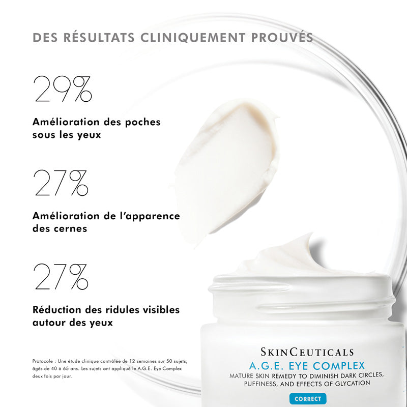 SkinCeuticals Age Eye Complex, jar with study results in French