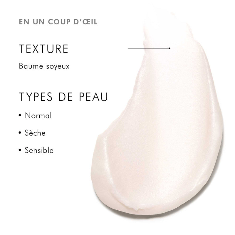 SkinCeuticals A.G.E. Interrupter Advanced, cream texture swatch with skin types in French