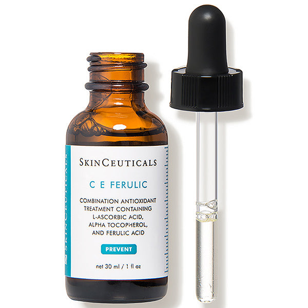 SkinCeuticals C E Ferulic 30ml, glass bottle with the dropper beside it