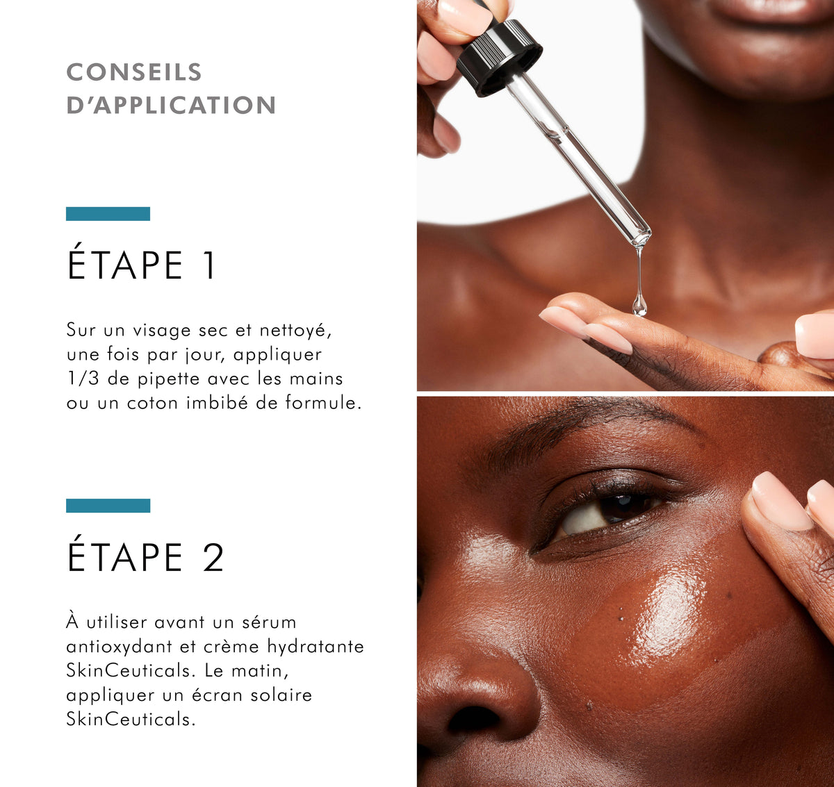 SkinCeuticals Cell Cycle Catalyst, two-step directions in French with dropper photos