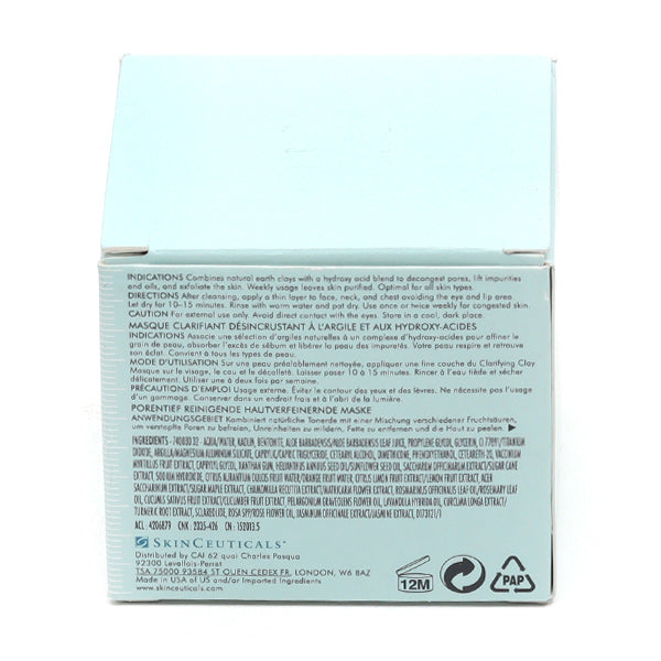 SkinCeuticals Clarifying Clay Masque, back of the box