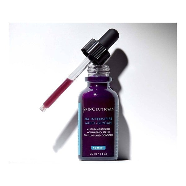 SkinCeuticals HA Intensifier Multi-Glycan, dropper above the open glass bottle