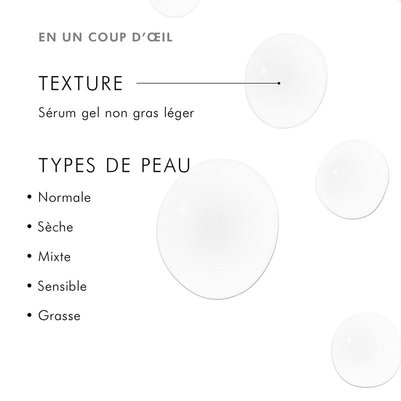 SkinCeuticals Hydrating B5, gel texture swatch with skin types in French