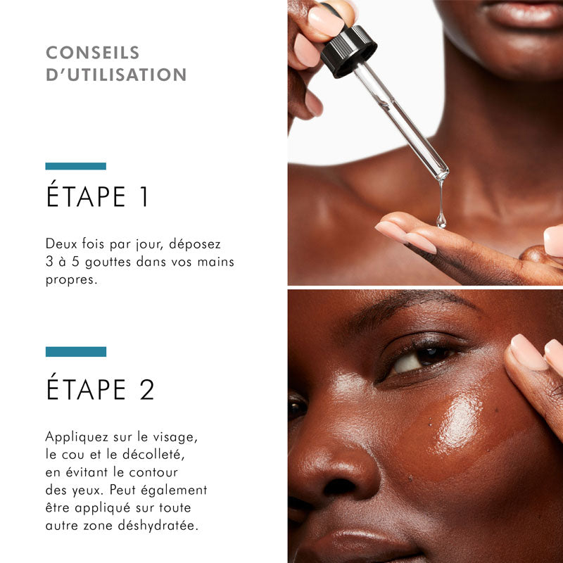 SkinCeuticals Hydrating B5, two-step directions in French with dropper photos