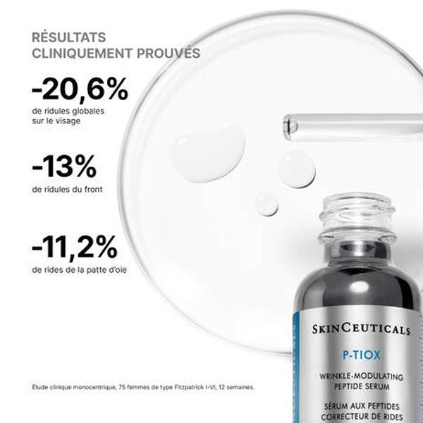 SkinCeuticals P-Tiox, glass bottle with study results in French