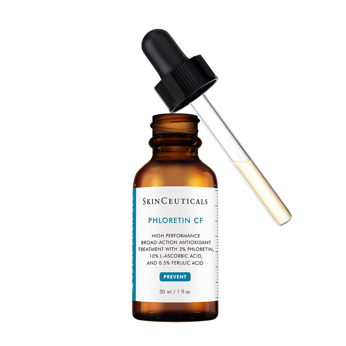 SkinCeuticals Phloretin CF 30ml, dropper above the open glass bottle