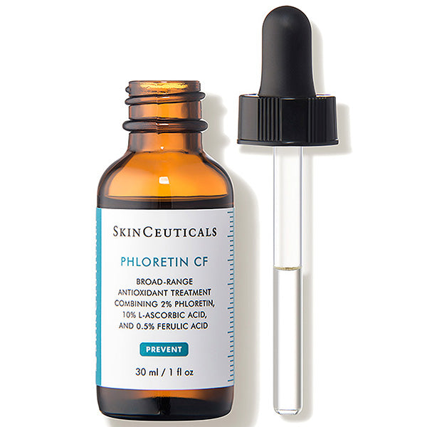 SkinCeuticals Phloretin CF 30ml, open glass bottle with the dropper beside it