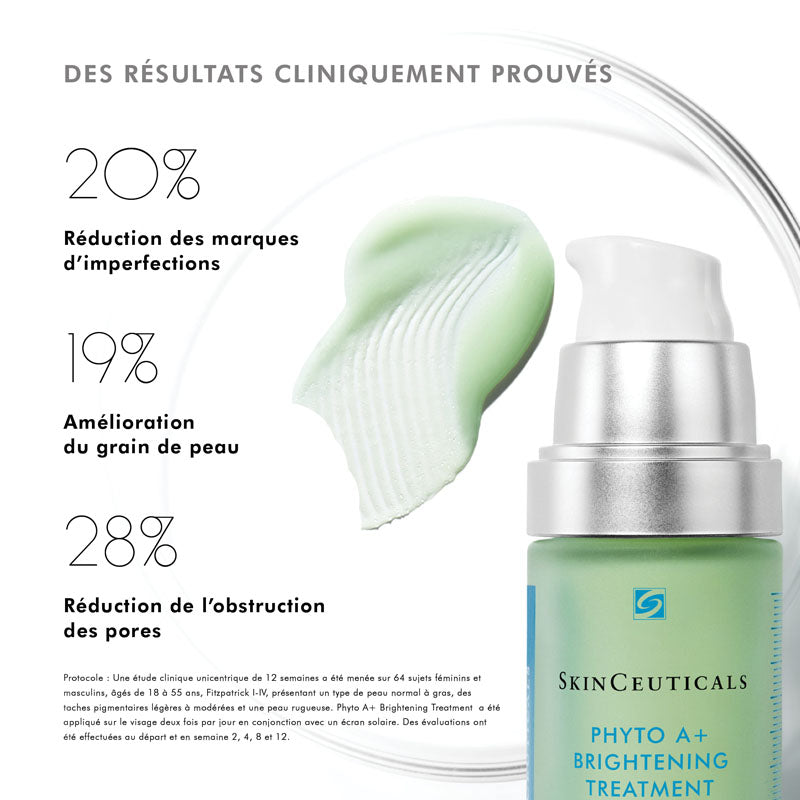 SkinCeuticals Phyto A+, pump bottle with study results in French