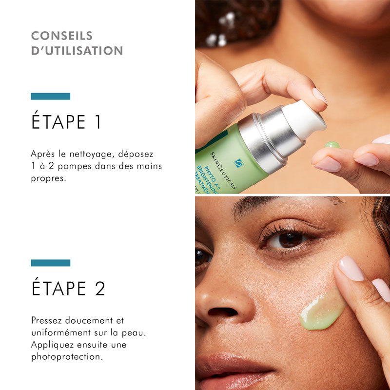 SkinCeuticals Phyto A+, two-step directions in French with the pump bottle