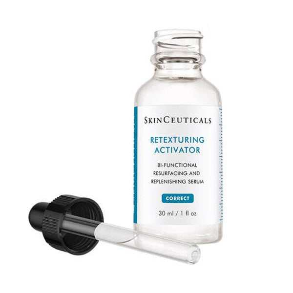 SkinCeuticals Retexturing Activator 30ml, open glass bottle with the dropper in front