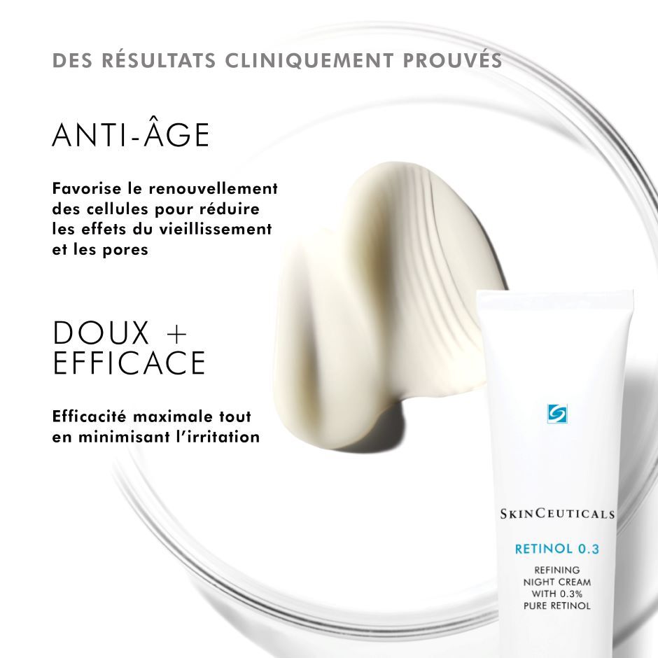 SkinCeuticals Retinol 0.3, tube with study results in French