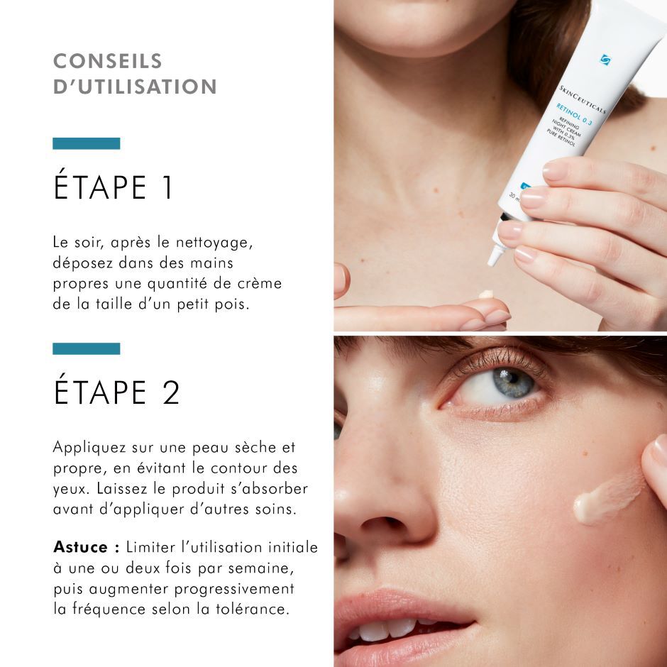 SkinCeuticals Retinol 0.3, two-step directions in French with the tube