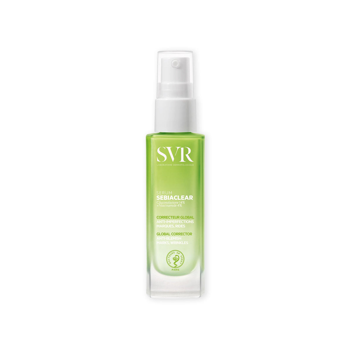 SVR Sebiaclear, front of the pump bottle