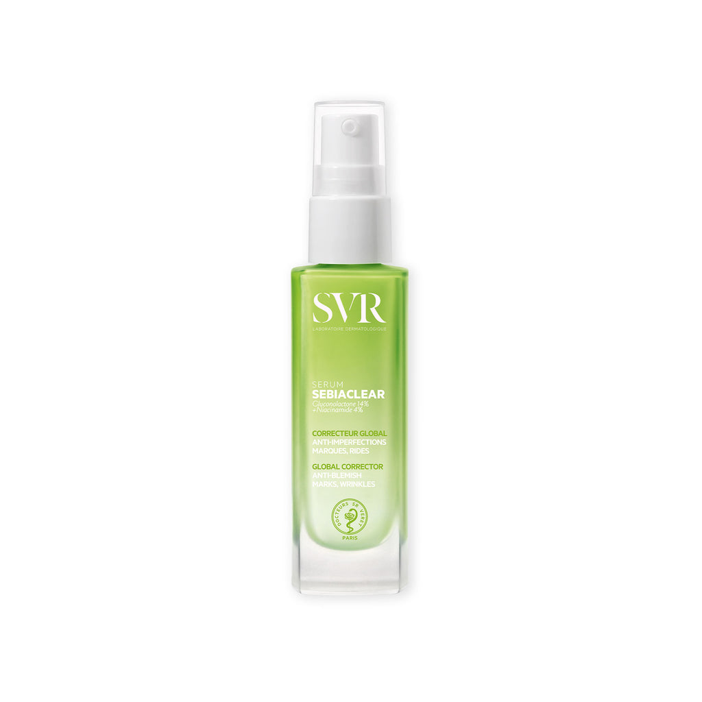 SVR Sebiaclear, front of the pump bottle on a white background