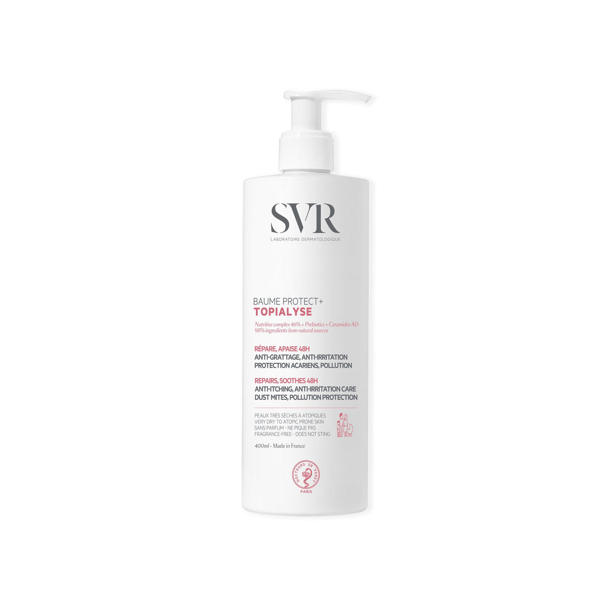 SVR Topialyse 400ml, front of the pump bottle