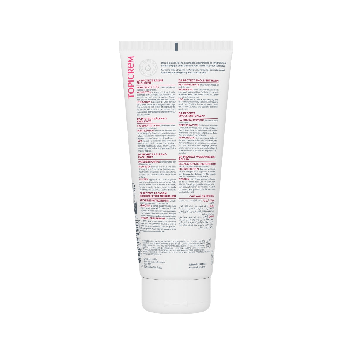 Topicrem DA, back of the tube with directions