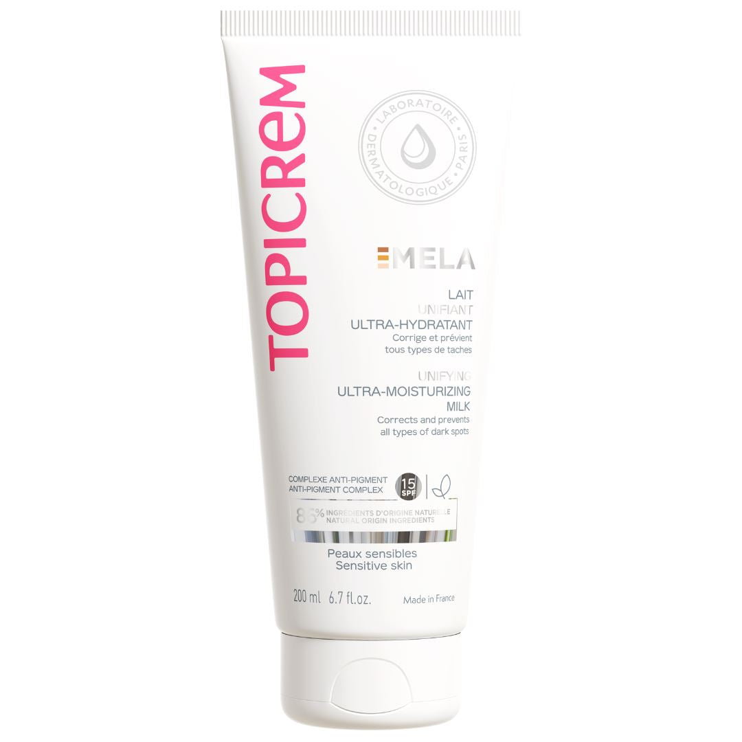 Topicrem MELA Ultra-Moisturizing Cleansing Milk 200ml, front of the tube
