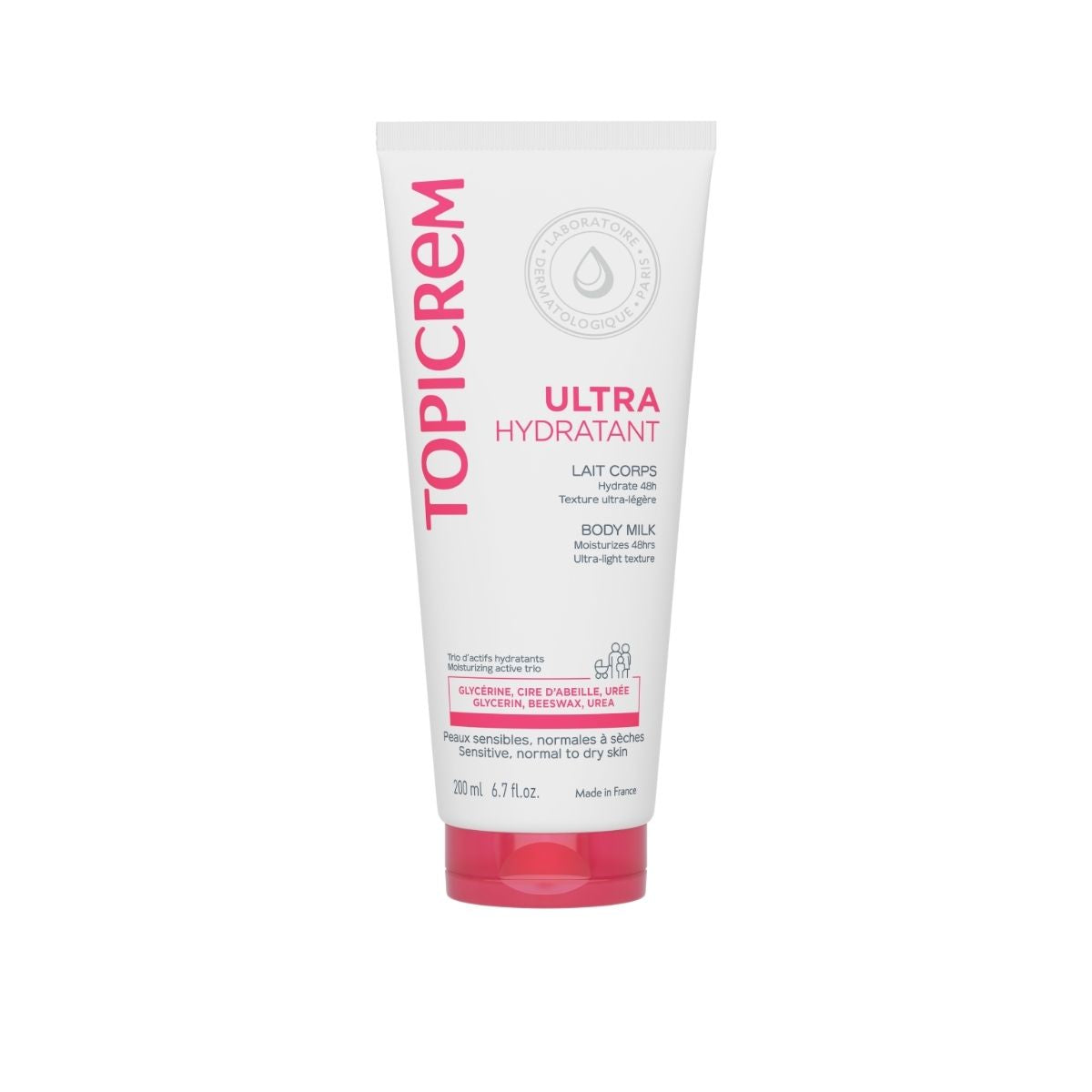 Topicrem Ultra Hydrating 200ml, front of the tube